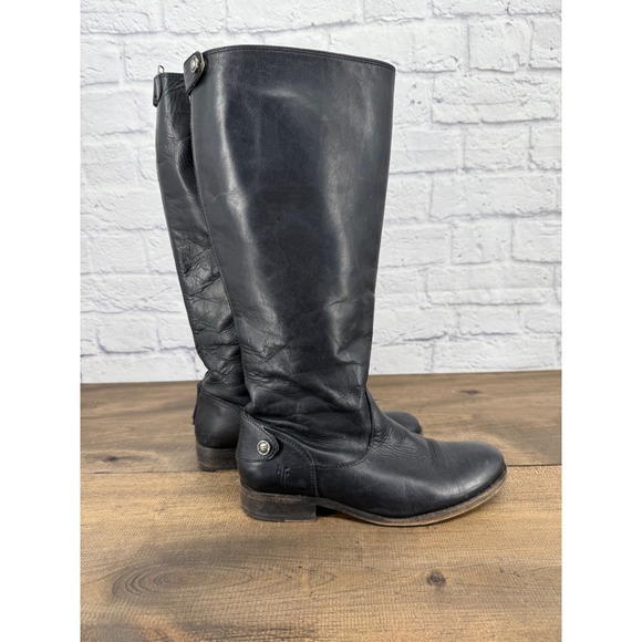 Frye Shoes - Frye Women's Black Leather Button Back Zip Riding Boots Extended Calf Size 7B